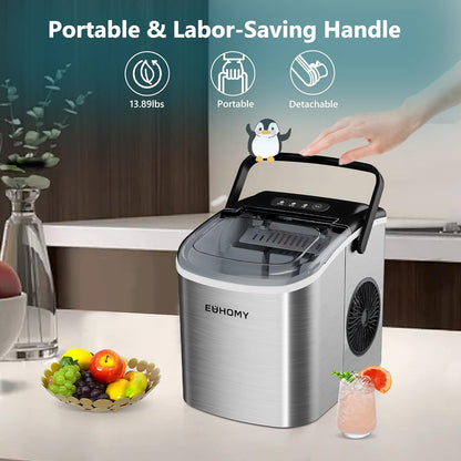 Fabbricatore di ghiaccio portatile EUHOMY, 12 kg in 24 ore, 9 cubetti di ghiaccio in 6 minuti, autopulente